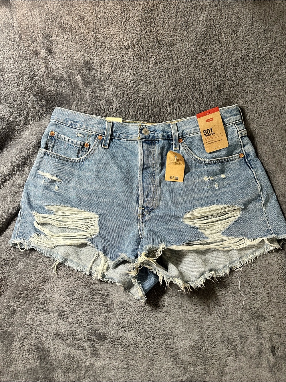 Levi's 501 High-Rise Distressed Denim Shorts - Light Blue